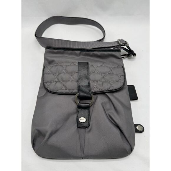 Mosey Life by Baggallini Caster Cross Body Purse Gray Lavender Lining Preowned - Picture 1 of 14